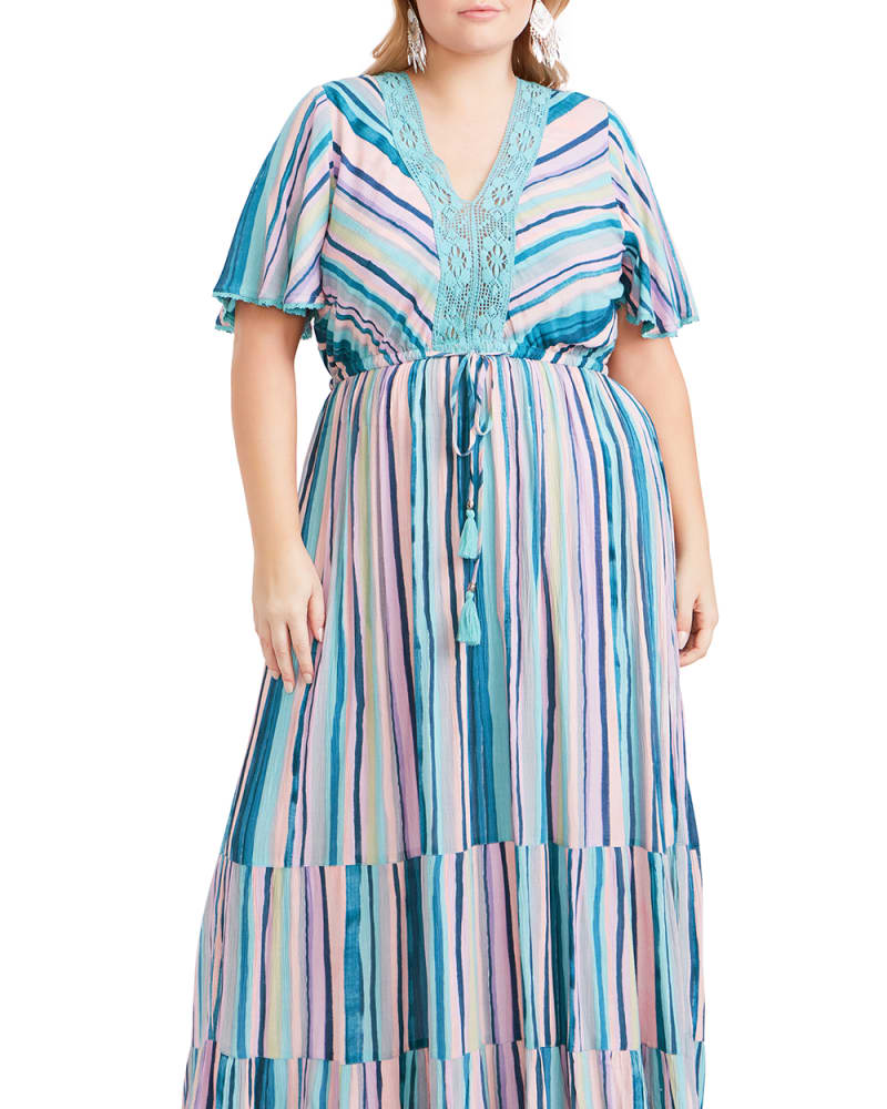 Front of a model wearing a size 20 MAXI CADENCE in Gelato Stripe by Aveology. | dia_product_style_image_id:295774